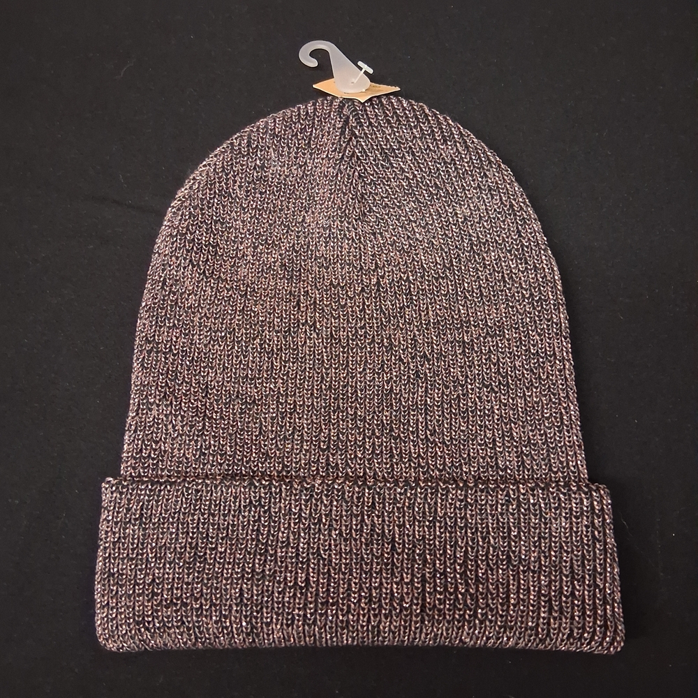 American Eagle Outfitters Beanie – Pink Metallic & Black Ribbed Knit – NWT